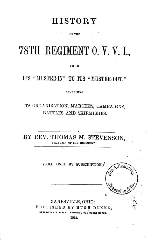 78th Regimental History Cover Page